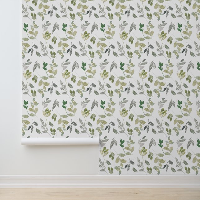 Elegant Watercolor Green Leaf Pattern  Wallpaper (Application)