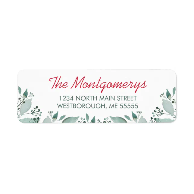 Elegant Watercolor Green Leaf Red Return Address Label Zazzle