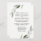 Elegant Watercolor Green Leaf Wedding Invite