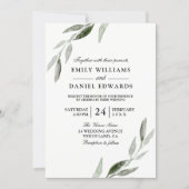 Elegant Watercolor Green Leaf Wedding Invite (Front)