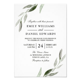 Elegant Watercolor Green Leaf Wedding Invite