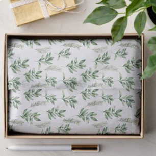 Elegant Watercolor Green Leaves Botanical Holiday Tissue Paper