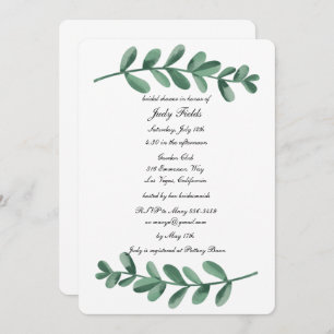 Elegant Watercolor Green Leaves Bridal Shower Invitation