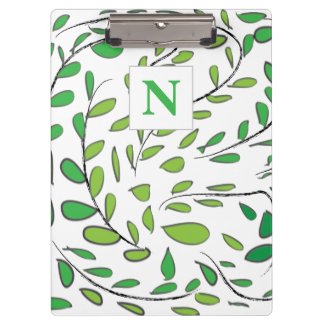 Elegant Watercolor Green Leaves Monogram 