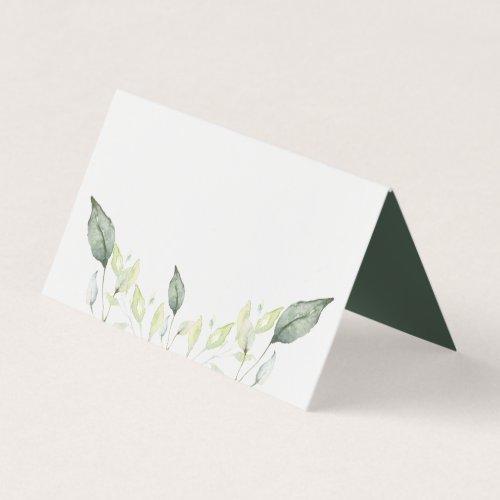 Elegant Watercolor Green Leaves Wedding Place Card