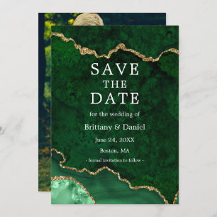 Elegant Watercolor Green Marble Agate Geode Photo Save The Date