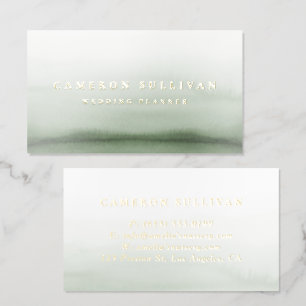 Elegant Watercolor Green Ombre Modern Minimalist Foil Business Cards