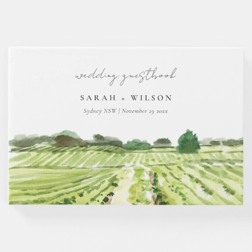 Elegant Watercolor Green Winery Vineyard Wedding  Guest Book