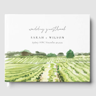 Elegant Watercolor Green Winery Vineyard Wedding Guest Book