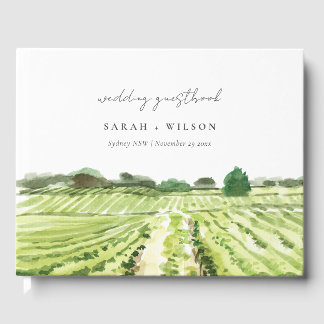 Elegant Watercolor Green Winery Vineyard Wedding Guest Book