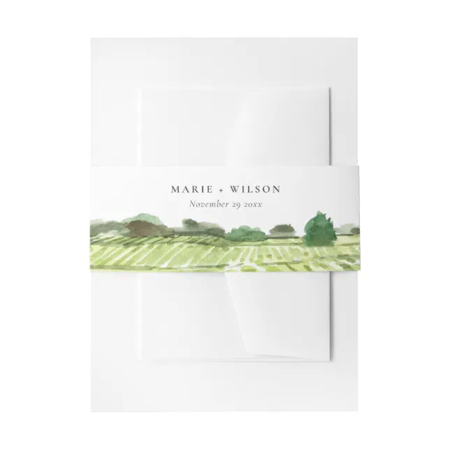 Elegant Watercolor Green Winery Vineyard Wedding Invitation Belly Band ...