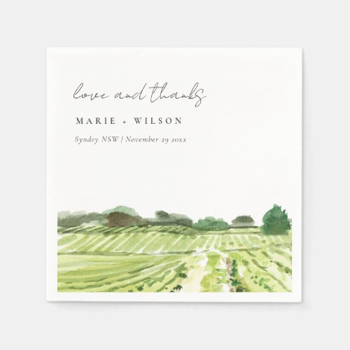 Elegant Watercolor Green Winery Vineyard Wedding Napkins