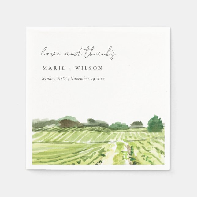 Elegant Watercolor Green Winery Vineyard Wedding Napkins (Front)