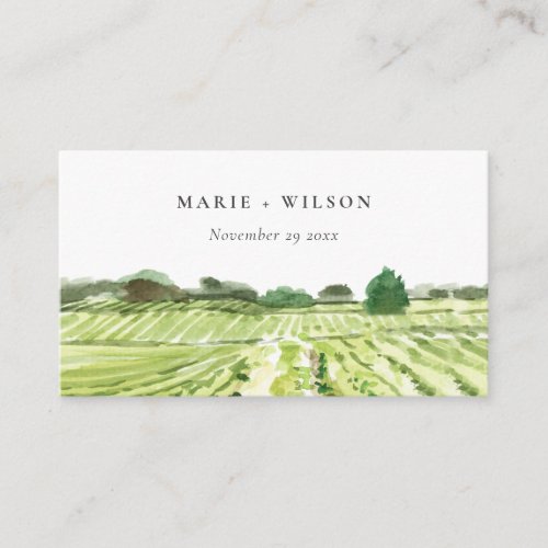 Elegant Watercolor Green Winery Vineyard Wedding Place Card