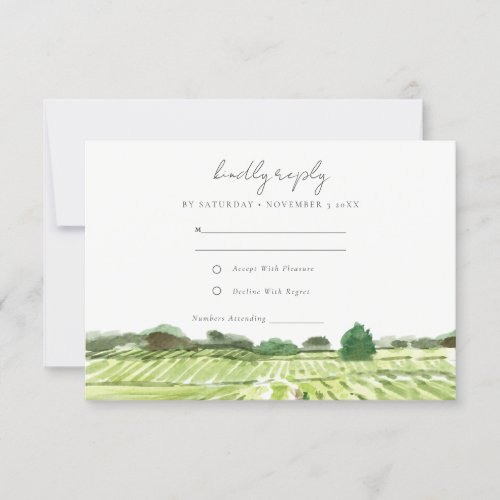 Elegant Watercolor Green Winery Vineyard Wedding RSVP Card