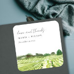 Elegant Watercolor Green Winery Vineyard Wedding Square Sticker<br><div class="desc">Rustic Watercolor Winery Vineyard Theme Collection.- it's an elegant script watercolor Illustration of vineyard lively green in color,  Perfect for your Vineyard destination wedding & parties. It’s very easy to customize,  with your personal details. If you need any other matching product or customization,  kindly message via Zazzle.</div>