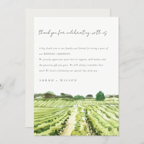 Elegant Watercolor Green Winery Vineyard Wedding Thank You Card