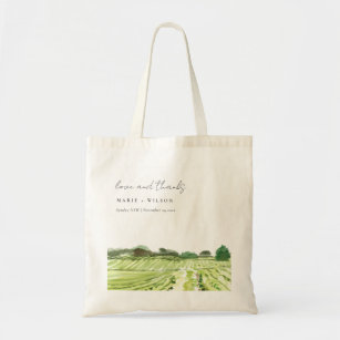 Elegant Watercolor Green Winery Vineyard Wedding Tote Bag