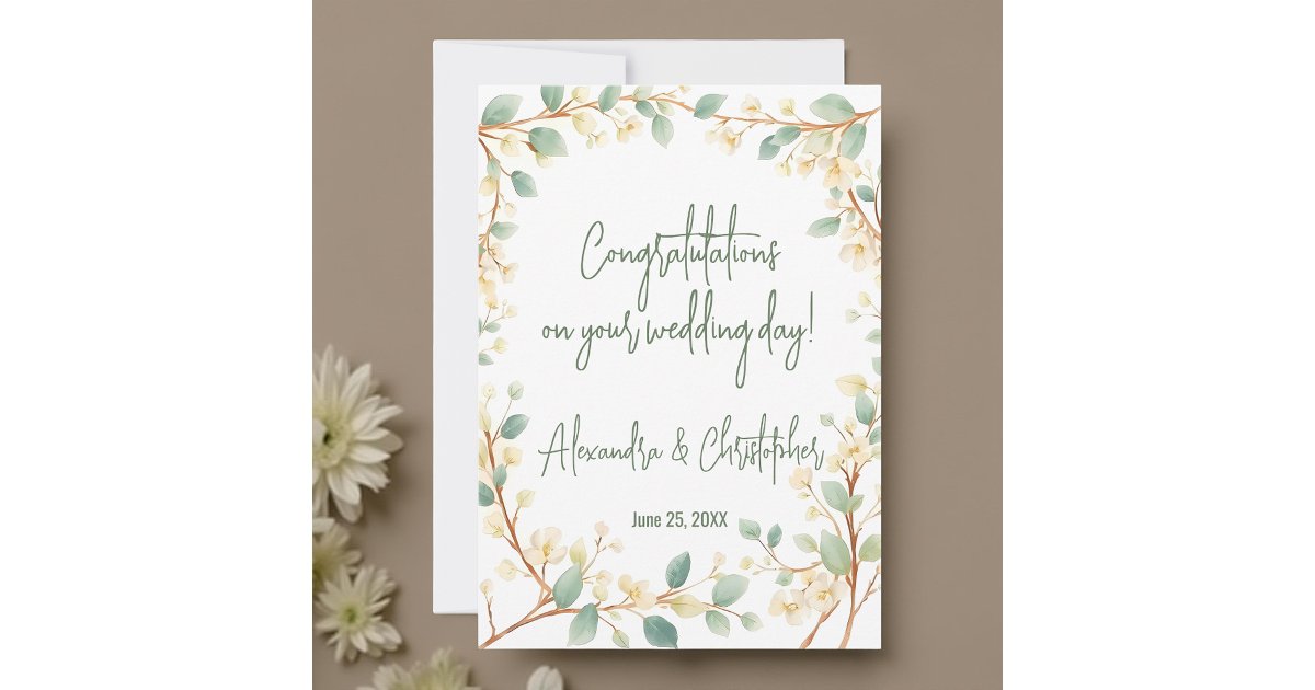 Elegant Watercolor Greenery and White Floral Card | Zazzle