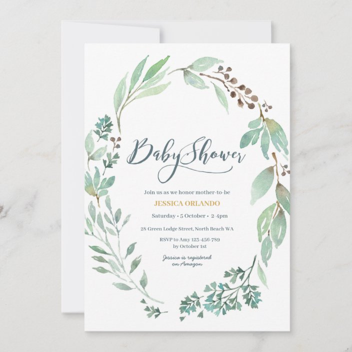 Elegant Watercolor Greenery Baby Shower Invitation | Zazzle