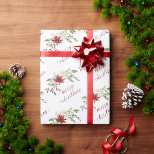 Elegant Watercolor Greenery Berries Christmas Wrapping Paper