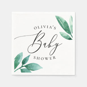 Elegant watercolor greenery botanical baby shower napkins