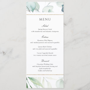 Elegant Watercolor Greenery Botanical Wedding Menu