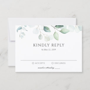 Elegant Watercolor Greenery Botanical Wedding RSVP Card