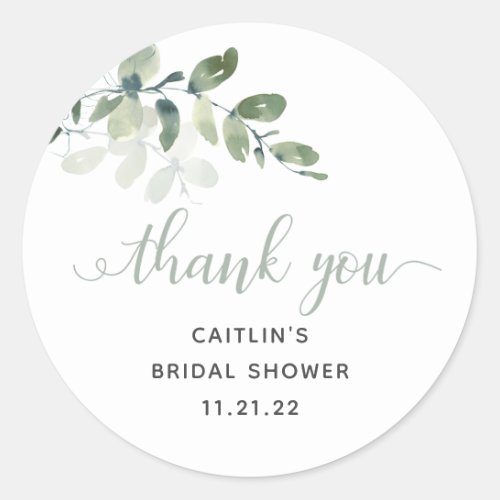 Elegant Watercolor Greenery Bridal Shower Favor Classic Round Sticker