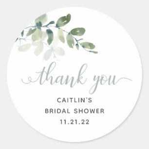 Elegant Watercolor Greenery Bridal Shower Favor Classic Round Sticker