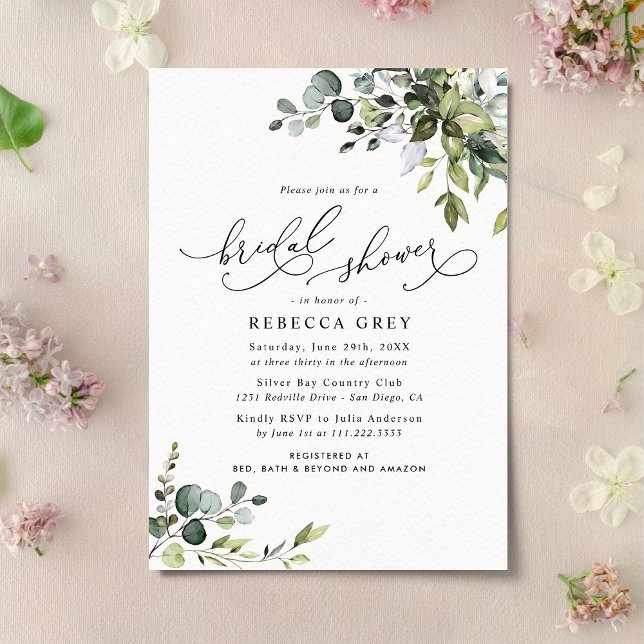 Elegant Watercolor Greenery Bridal Shower Invitation (Creator Uploaded)