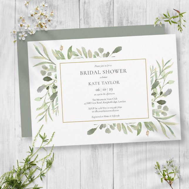Elegant Watercolor Greenery Bridal Shower Invitation (Creator Uploaded)