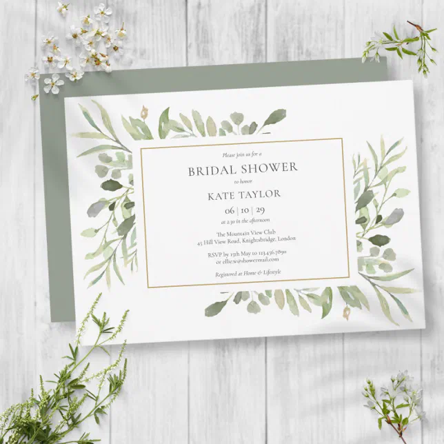 Elegant Watercolor Greenery Bridal Shower Invitation | Zazzle