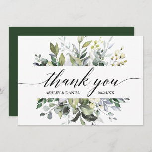Elegant Watercolor Greenery Calligraphy Wedding Thank You Card