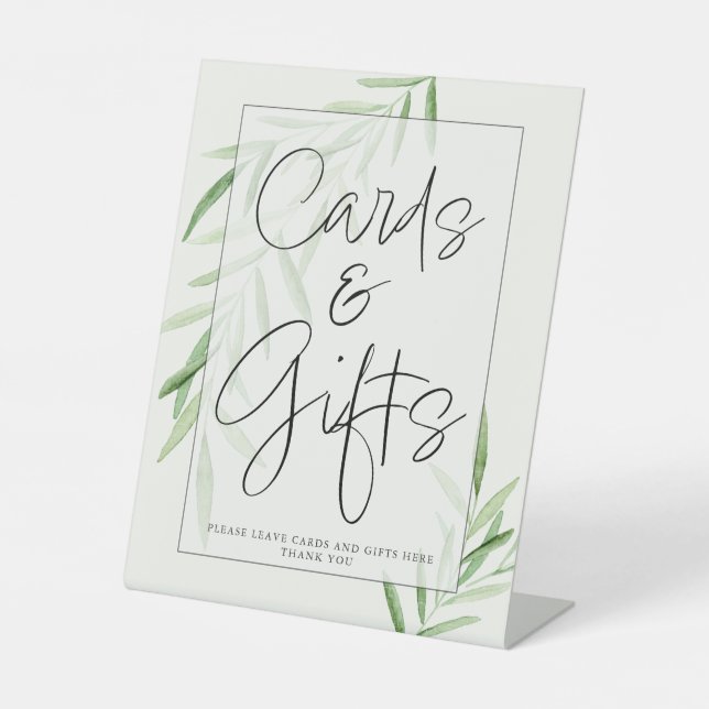 Elegant Watercolor Greenery Cards & Gift Sign (Front)