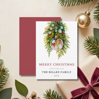 Elegant Watercolor Greenery Christmas Invitation