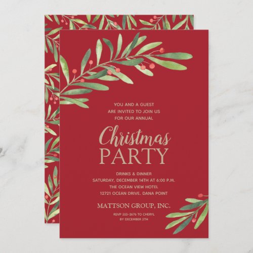 Elegant Watercolor Greenery Christmas Invitations