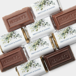 Elegant Watercolor Greenery Dusty Blue Wedding Hershey's Miniatures