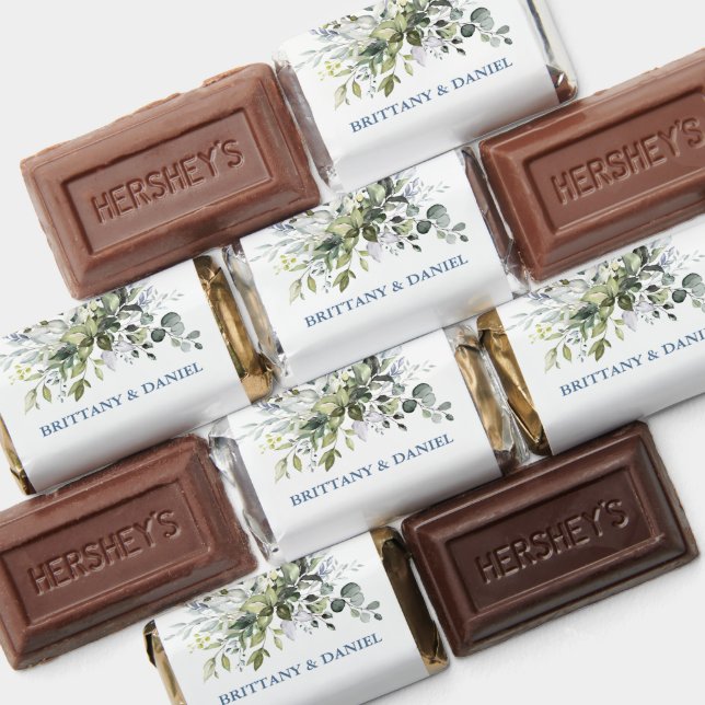 Elegant Watercolor Greenery Dusty Blue Wedding Hershey's Miniatures (Assorted)