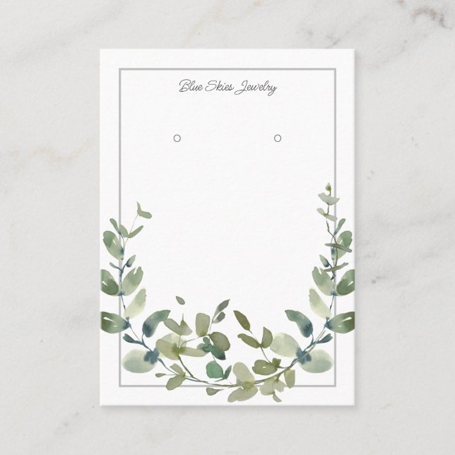 Elegant Watercolor Greenery Earring Display Card (Front)