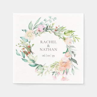 Elegant Watercolor Greenery Floral Wedding Napkins