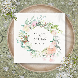 Elegant Watercolor Greenery Floral Wedding Napkins