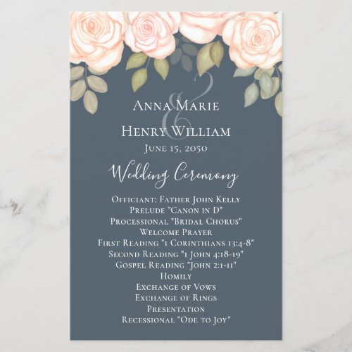 Elegant Watercolor Greenery Floral Wedding Program