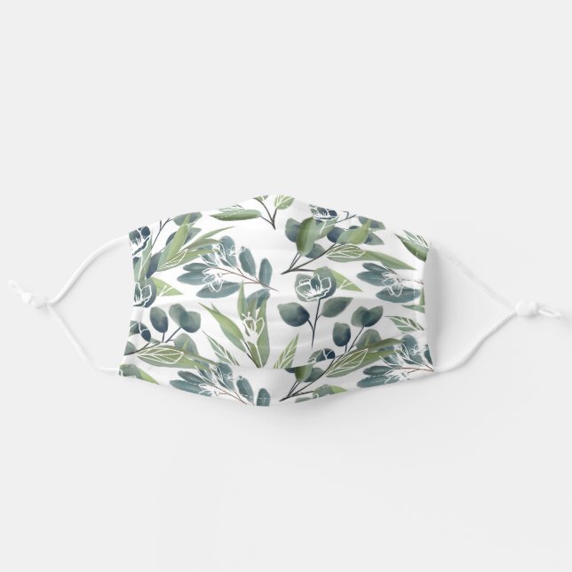 Elegant Watercolor Greenery & Foliage Floral Adult Cloth Face Mask (Front, Unfolded)