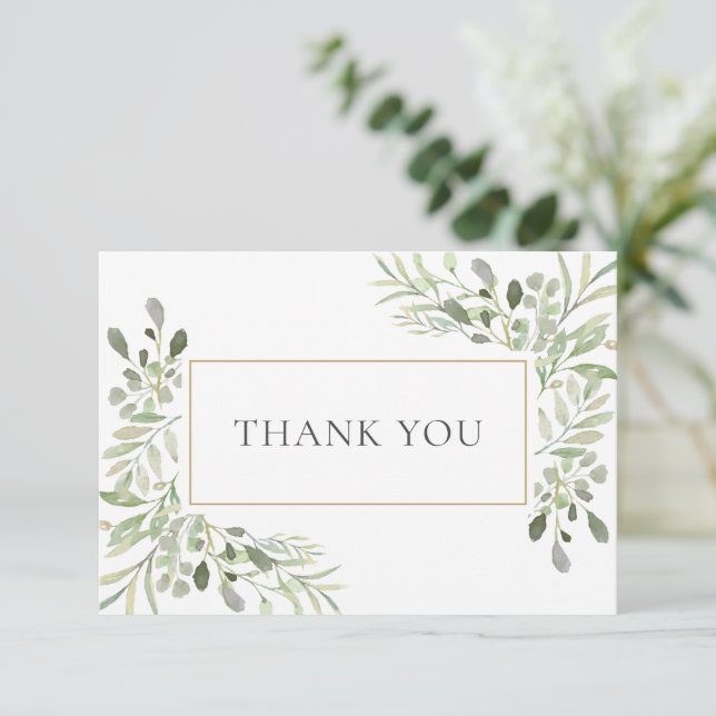 Elegant Watercolor Greenery Funeral Poem Thank You Card (Standing Front)