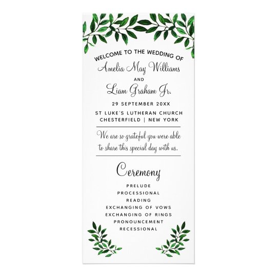 Elegant Watercolor Greenery Garden Wedding Program Zazzle Com