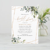 Elegant Watercolor Greenery Gold Bridal Shower Invitation (Standing Front)