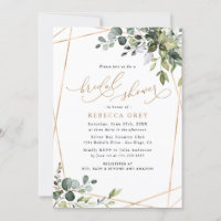 Elegant Watercolor Greenery Gold Bridal Shower Invitation