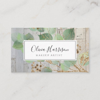 Elegant Watercolor Greenery Gold Leaf  Business Ca Business Card