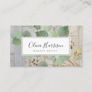 Elegant Watercolor Greenery Gold Leaf  Business Ca Card